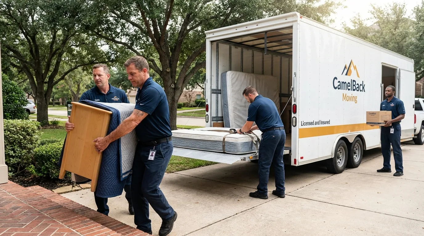 Crew loading residential truck for cross-state move from Onida, SD
