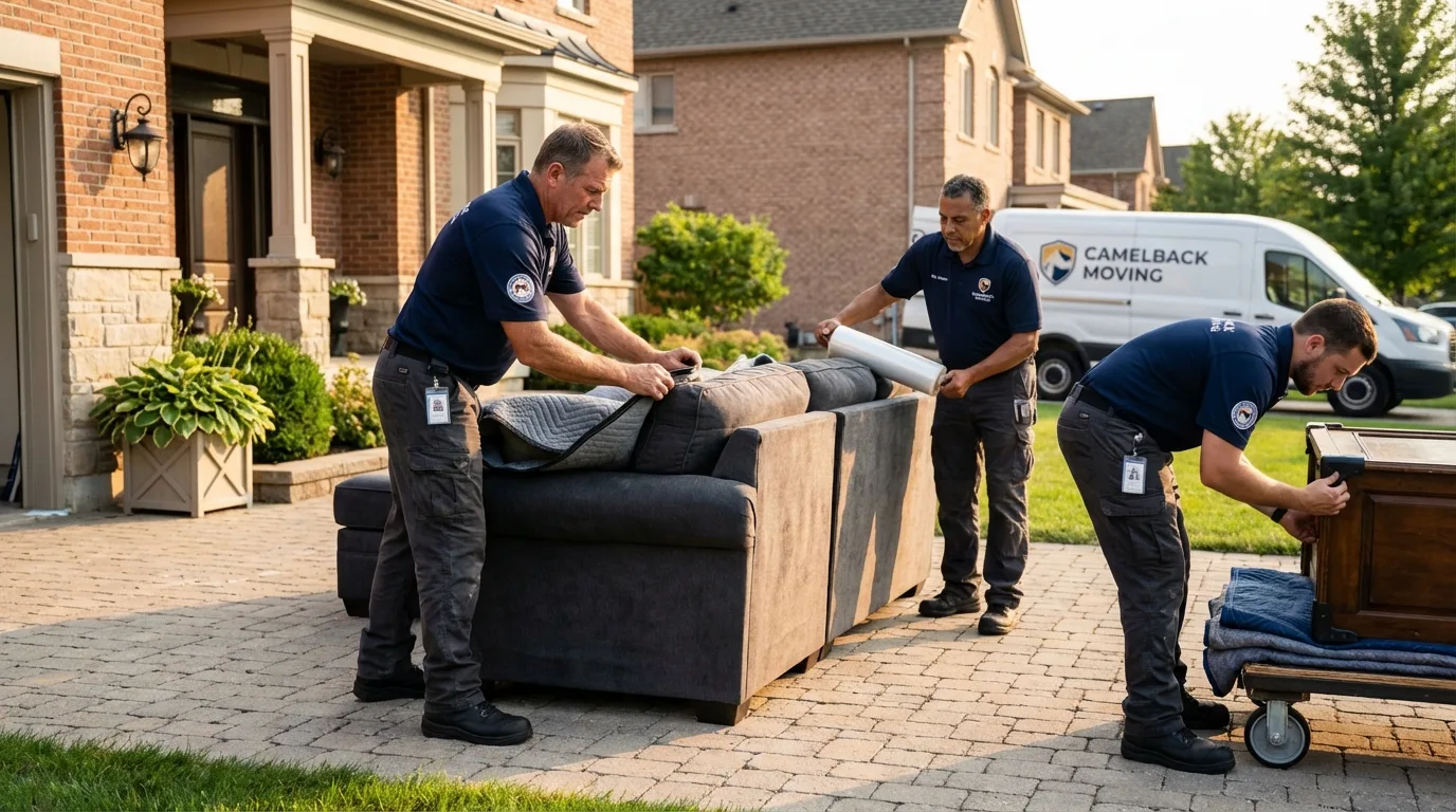 Large estate moving crew wrapping furniture in Onida, SD
