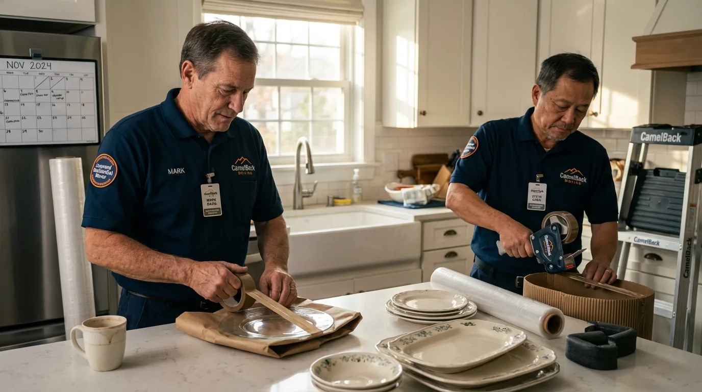 Professional crew packing kitchen dishware in Onida, SD